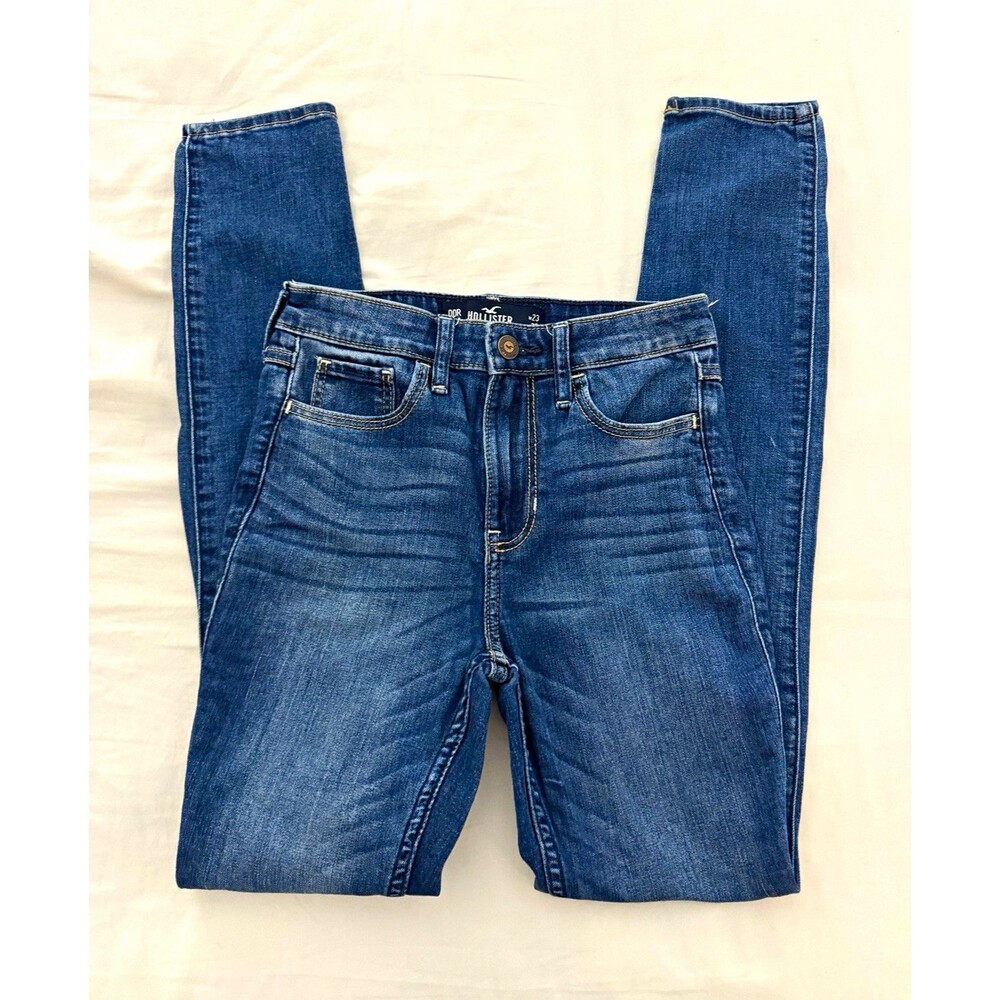 Hollister Women's High-Rise Skinny Jeans Blue Medium Wash Denim 5-Pocket